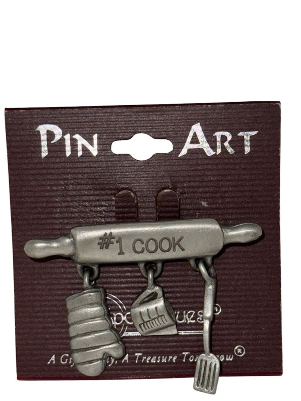 SPOONTIQUES Pin 1990’s PEWTER #1 Cook DANGLE BROOCH Brooch Vintage